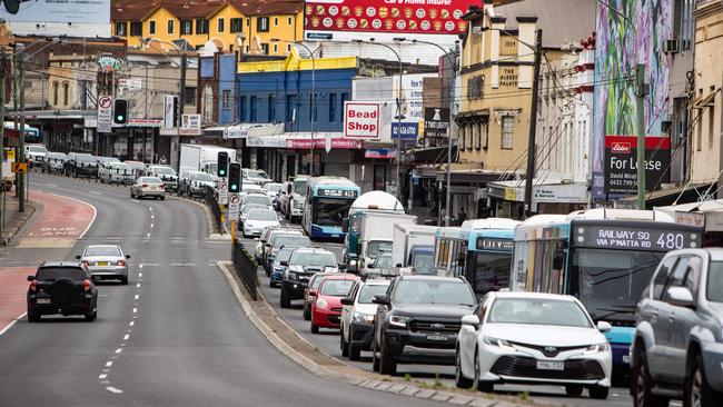 PTraffic backed up stretching over 1.5km on Sydney’s notorious Parramatta Road. Picture: Julian Andrews