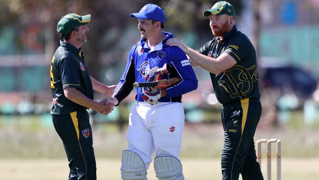 NMCA: Jack Tennent of Donath is congratulated by Paul Capaldo and Ryan Docherty. Picture: George Sal