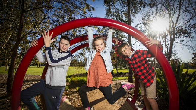 School Holidays are coming, and the parks are open! Jack, 12, Harry, 10 and Lara, 7, Burggraaff (correct spelling). Picture- Nicole Cleary