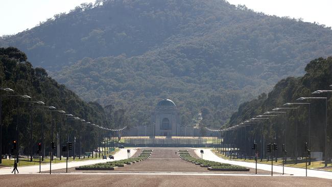 The Australian War Memorial is seen empty yesterday amid Canberra’s lockdown. Picture: Getty Images