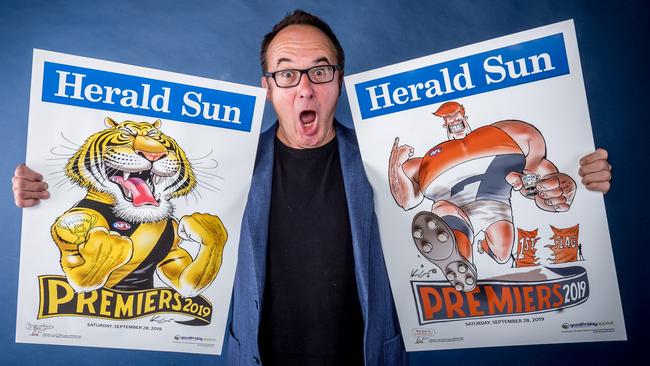 Mark Knight and his 2019 Premiership Posters.