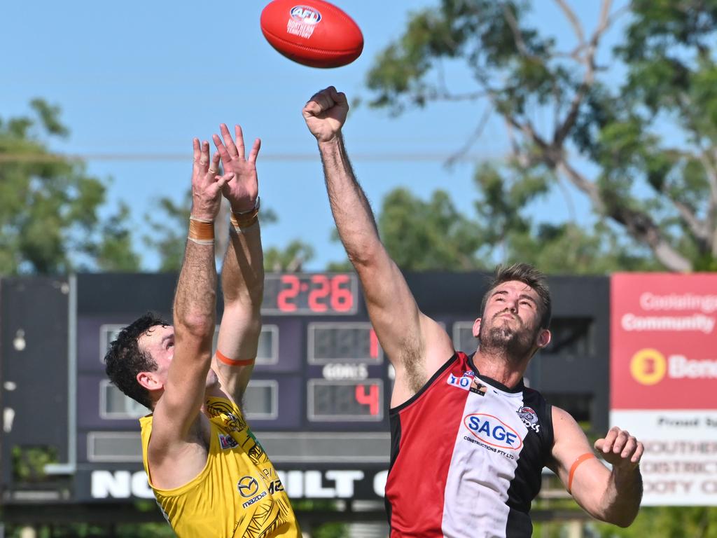 Southern Districts ruck Pat Gallow competes for the ball. Picture: Julianne Osborne