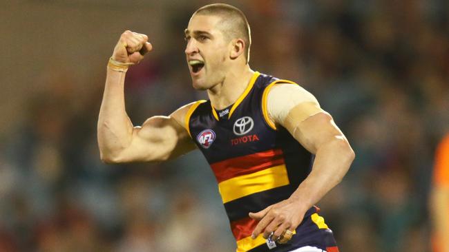 Tim McIntyre reacts after kicking his first goal. Picture: AAP Images