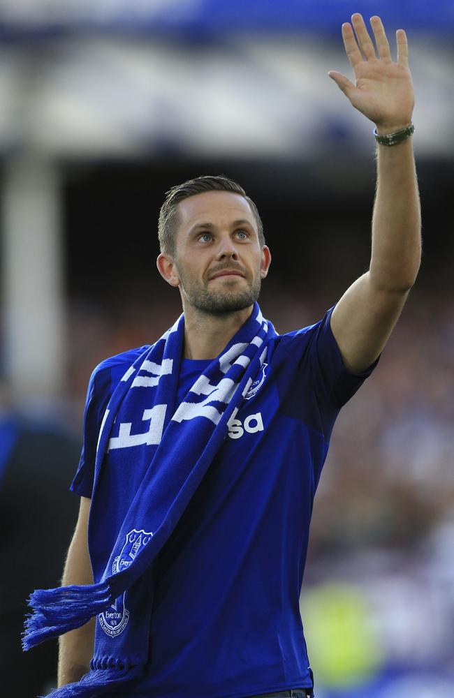 Everton's new signing Gylfi Sigurdsson is paraded before the Europa League game.