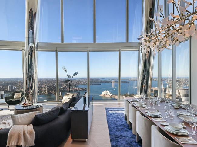 Inside one of Crown Baranagaroo’s top-tier apartments, with sweeping views of Sydney and its harbour.