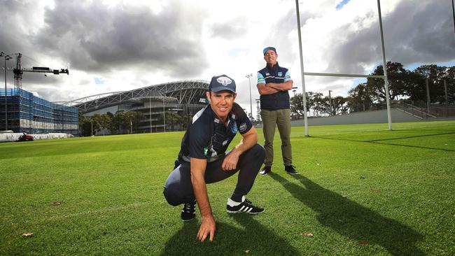 NSW Origin coach Brad Fittler with his Blues partner-in-crime, Greg Alexander. Photo: Phil Hillyard