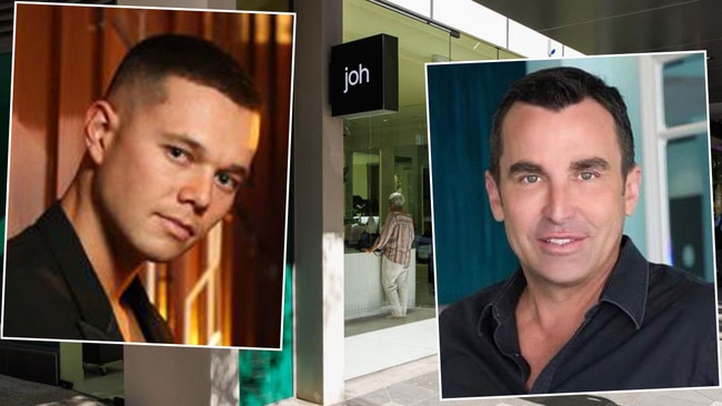 Tom Cole, left, Joh Bailey, right, and the salon, now named joh, which is on the site of Cole's former stand-alone salon in Double Bay. Pictures: News Corp/Supplied