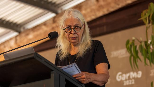 Prof Marcia Langton AO speaks at a key forum during the Garma Festival. Picture: Tamati Smith/ Getty Images