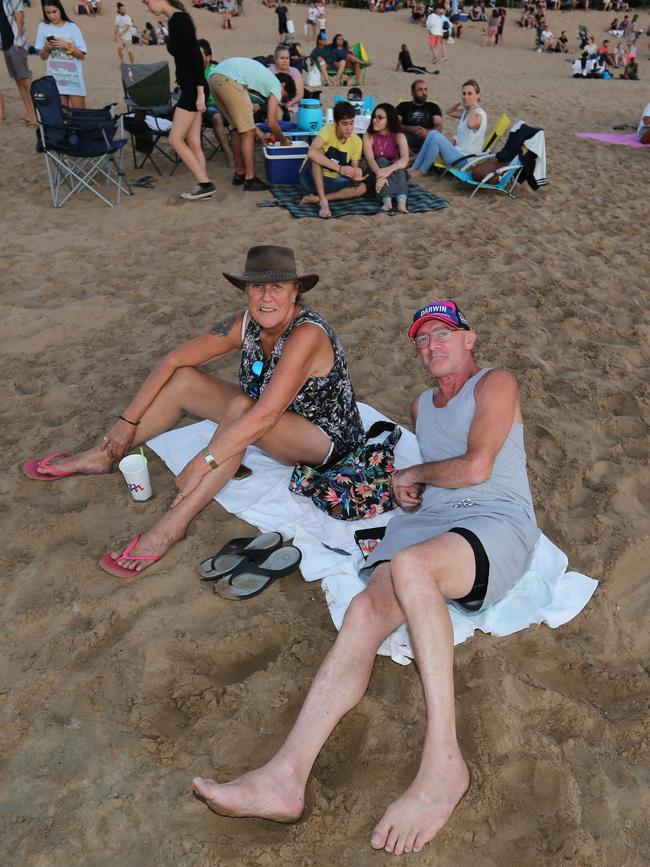 Lee Ralph and her Brother Jeff Hutchinson at Mindil Beach for theTerritory Day fireworks. Picture: Glenn Campbell
