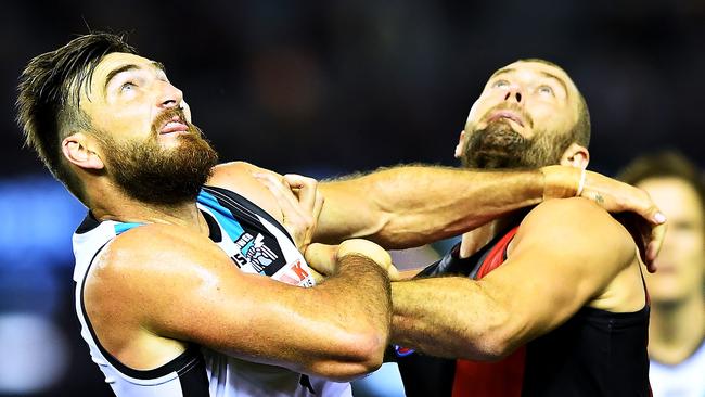 Port Adelaide should host Essendon in a Saturday night finish to the home-and-away series at Adelaide Oval on August 25. The AFL is still to lock in the timings of the nine games for the home-and-away closing round in late August. Picture: Mark Brake/Getty Images