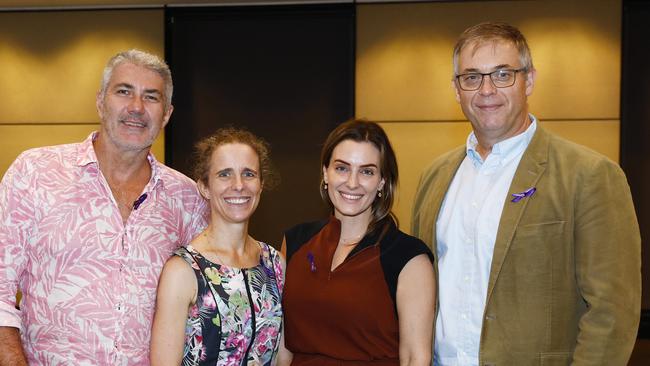 Michael Robertson, Kim Metcalf, Sonia Zappia and Peter Hazelden at the Cairns Women's Business Club International Women's Day lunch, held at the Hilton Hotel. Picture: Brendan Radke