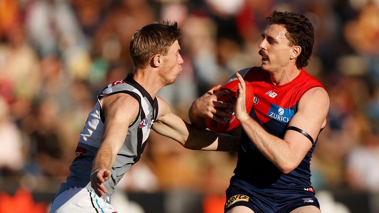 Jake Lever hurt his shoulder against Port Adelaide last weekend. Picture: Michael Willson/AFL Photos via Getty Images