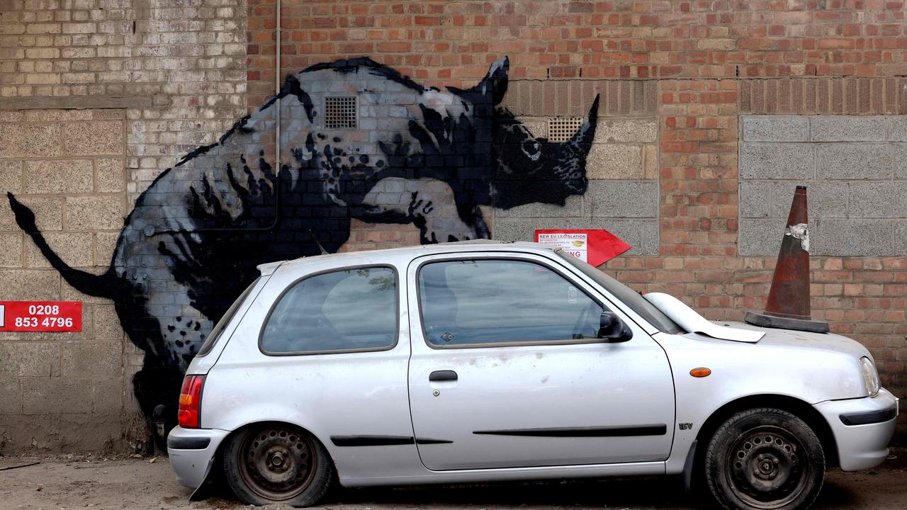 Another one of Banksy’s latest murals. Picture: Adrian Dennis/AFP