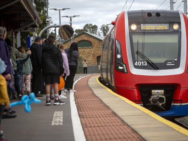 ADELAIDE, AUSTRALIA - Advertiser Photos JUNE 12, 2022: People enjoy a free train ride on the newly opened Gawler Line at Gawler Train Station, SA. Picture Emma Brasier