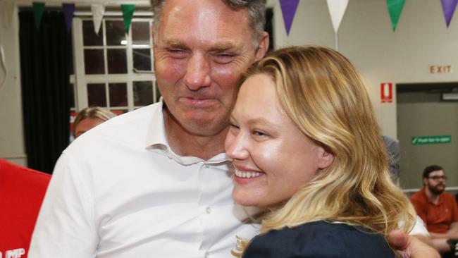 Deputy prime minister Richard Marles congratulates Labor Lara candidate Ella George on winning the state election. Picture: Mark Wilson