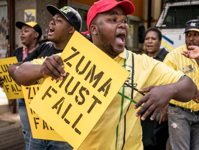 Supporters of the African National Congress Deputy President Cyril Ramaphosa stage a demonstration in protest against Mr Zuma. Picture: Marco Longari/AFP