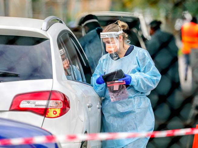 COVID testing conducted at Heidelberg Repatriation Hospital. 11 new positive COVID cases announced today, 2 of which are included where announced yesterday. Picture: Tim Carrafa