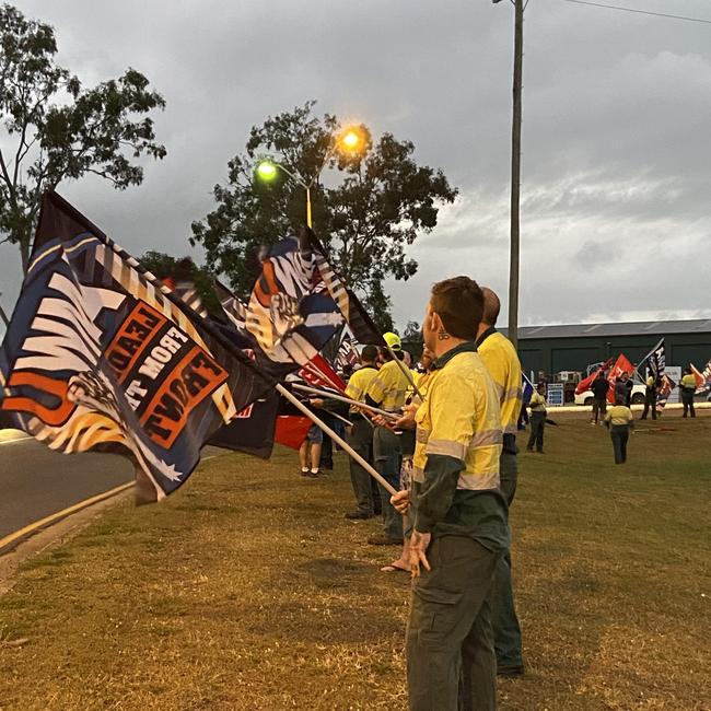 Tradies at QAL, Gladstone took industrial action on Tuesday morning after negotiation breakdowns over fair and equitable wages and shift allowances. Picture: Supplied (AMWU)