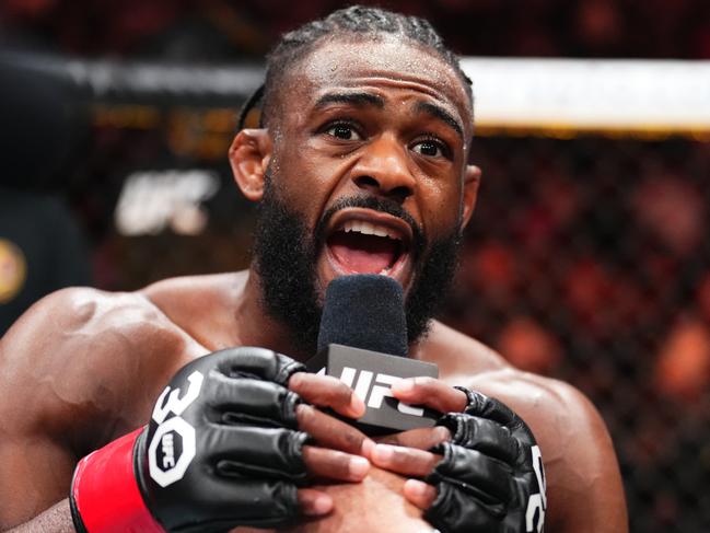 NEWARK, NEW JERSEY - MAY 06: Aljamain Sterling react after his victory over Henry Cejudo in the UFC bantamweight championship fight during the UFC 288 event at Prudential Center on May 06, 2023 in Newark, New Jersey. (Photo by Chris Unger/Zuffa LLC via Getty Images)