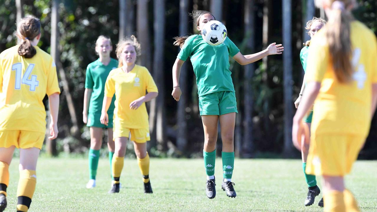 Football Queensland Community Cup carnival, Maroochydore. U13-14 girls, Sunshine Coast V Darling Downs. Picture: Patrick Woods.