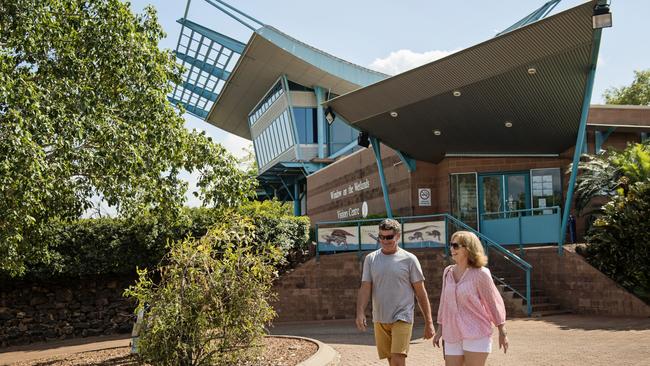 Visitors in front of the Window on the Wetlands Visitor Centre..