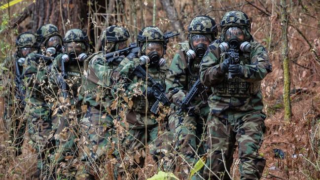 Mexico's special operations forces doing training exercises in a secret location this year to raid and secure clandestine ice labs, gathering evidence for criminal charges. Picture: Jason Edwards