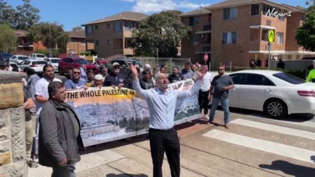 Pro-Palestine protesters outside Lakemba Mosque