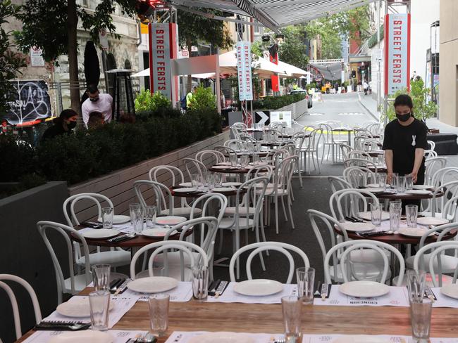 Flinders Lane is being transformed as part of the Street Feasts festival. Picture: David Crosling