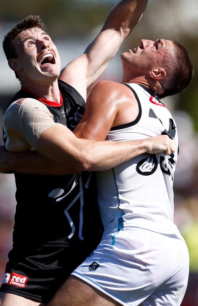 The Power aren’t likely to roll with two ruckmen in round 1. Picture: Michael Willson/AFL Photos via Getty Images