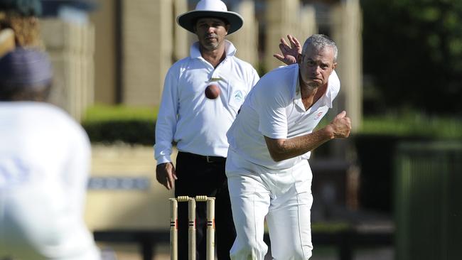 Rory O'Reilly ( camden) bowls. Cobbitty v Camden Grade 5 at 4th ave Macquarie Park. Cricket Grand final weekend. Seddon Oval 1 and 2 Railway Pde Glenfield Macquarie Park, Fourth Avenue,