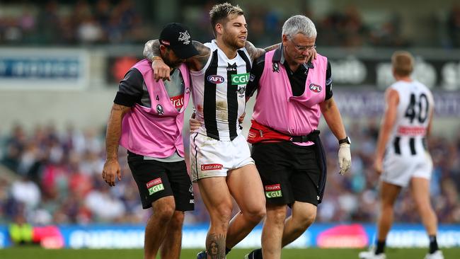 Jamie Elliott following his ankle injury. Picture: Getty Images
