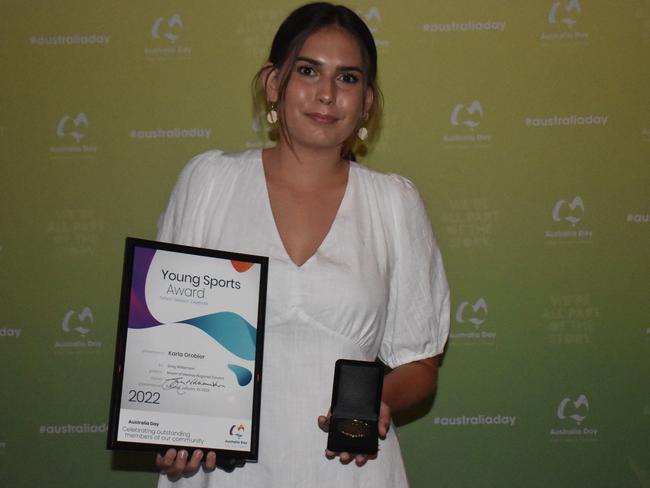 Young Sports Award winner Karla Grobler at the Mackay Australia Day awards at the MECC on January 25, 2022. Picture: Lillian Watkins