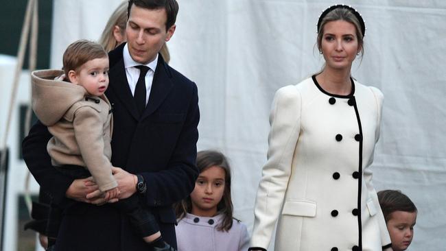 Jared Kushner and Ivanka pictured with their children Arabella Rose, centre, Joseph Frederick, right, and Theodore James, left. Picture: AFP