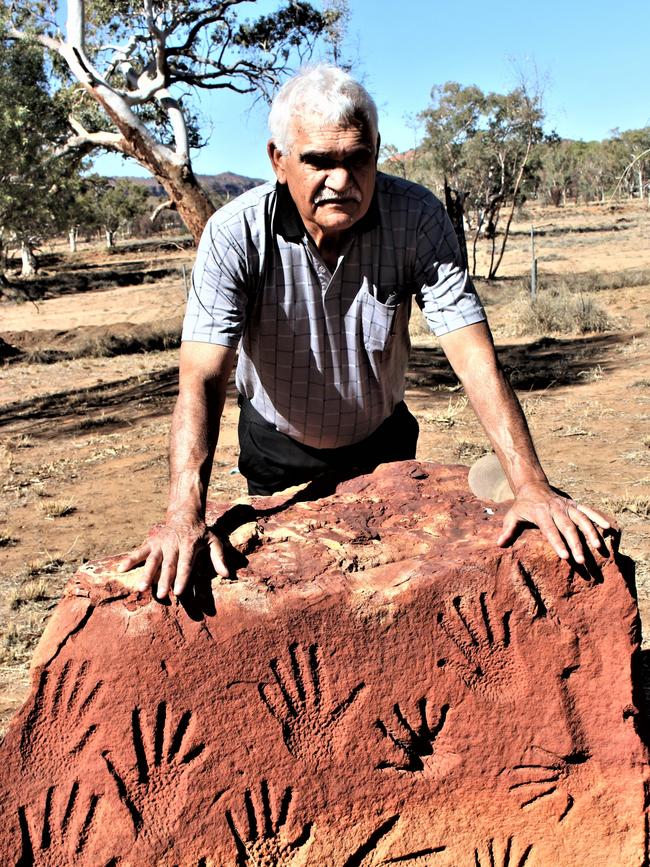 Central District Football Club great Sonny Morey at a memorial on the site of St Mary's Hostel, Alice Springs. Picture: Robert Laidlaw