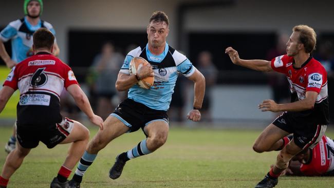 Sharks captain Mitch Burke on the run against Litchfield in the 2023 NRL NT grand final. Picture: Pema Tamang Pakhrin