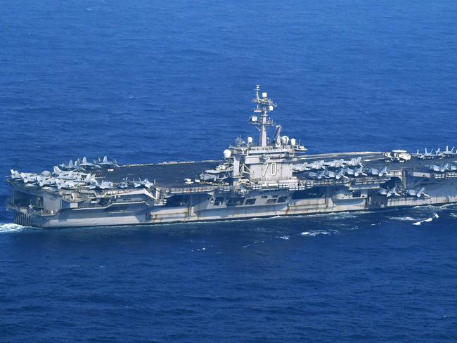 The USS Carl Vinson sails offshore Nagasaki prefecture, southern Japan. Picture: AP