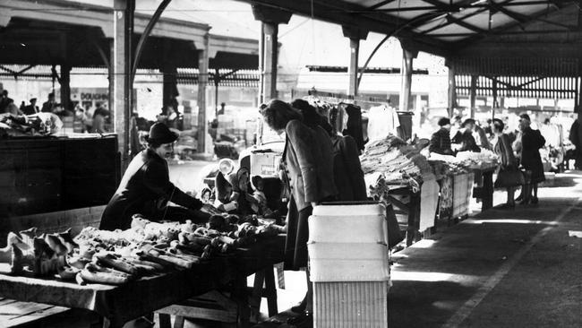 Queen Victoria Market was extended across former cemetery land. The market in 1958.