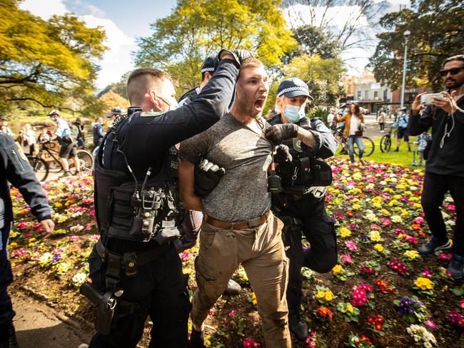 Nikola Dedovic was arrested during Saturday’s anti-lockdown marches. (Pictures by Julian Andrews).