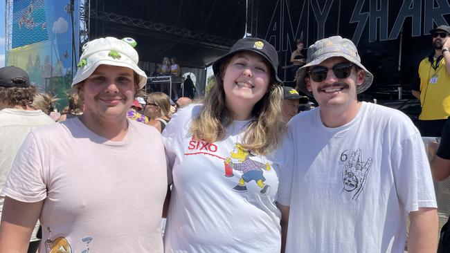 Wollongong mates Keelan, Hope and Cody at Hello Sunshine Festival in Scoresby.