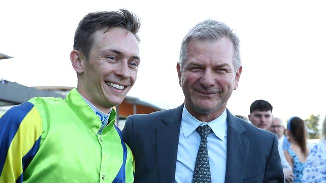 SYDNEY, AUSTRALIA - MARCH 30: Trainer Kris Lees celebrates after Dylan Gibbons riding Kalapour wins Race 8 KIA Tancred Stakes during "Stakes Day" - Sydney Racing at Rosehill Gardens on March 30, 2024 in Sydney, Australia. (Photo by Jeremy Ng/Getty Images)