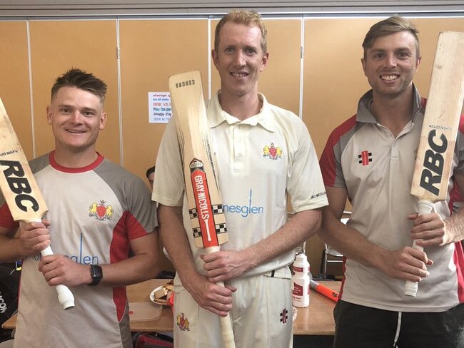 Swans Jordan Wyatt, Luke Wells and Michael Wallace after their knocks for Casey South Melbourne against Essendon at Casey Fields. 