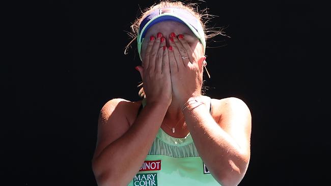 Kenin can’t believe she’s won. Picture: AFP