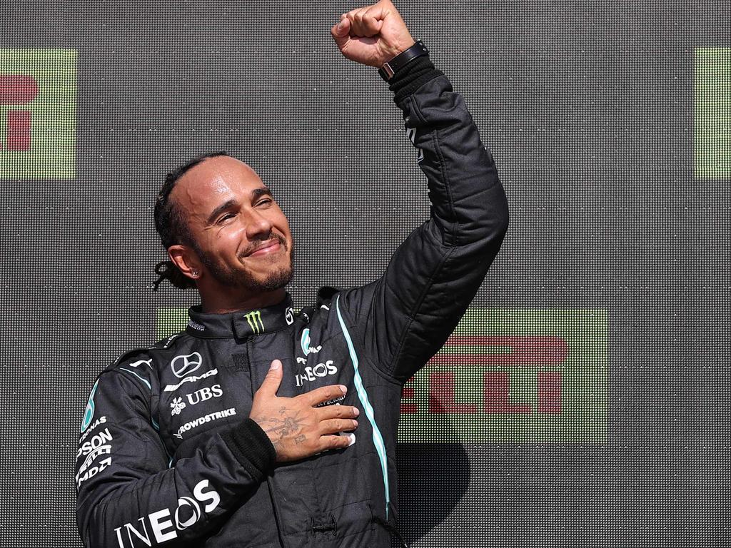 Lewis Hamilton celebrates his British Grand Prix triumph.