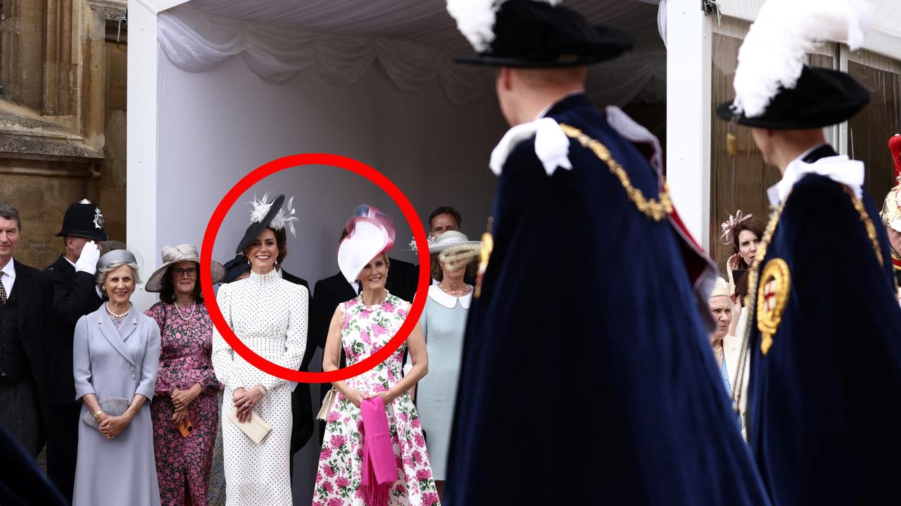 Eagle-eyed fans noticed a sweet detail about this picture of the Princess of Wales, alongside the Duchess of Edinburgh, at this year’s Order of the Garter ceremony. Picture: Henry Nicholls/Pool/AFP