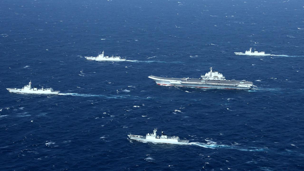 A Chinese Navy formation during military drills in the South China Sea in 2017. Picture: STR / AFP.