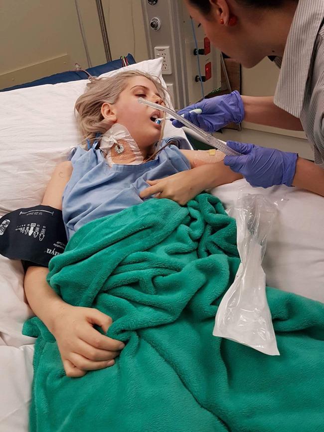 Holly in hospital after the 2017 crash. Picture: Holly Scott