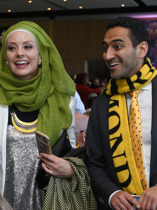 Waleed Aly and wife Susan Carland at The Grand Final Function before last year’s decider. Picture:Vince Caligiuri/AFL Media/Getty Images