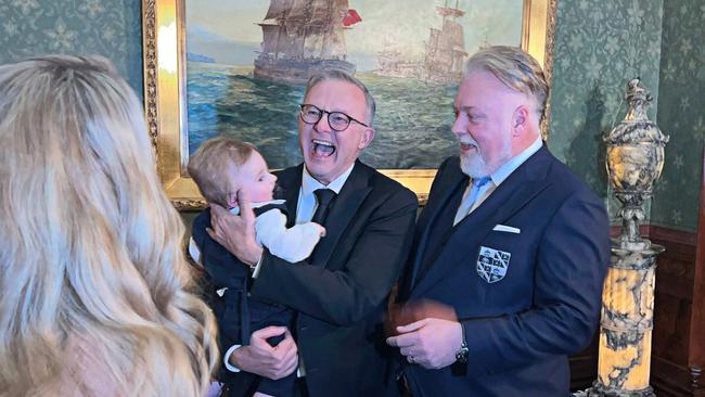 Anthony Albanese attends the wedding of Kyle Sandilands, pictured holding Kyle's son, Otto. Picture: Twitter