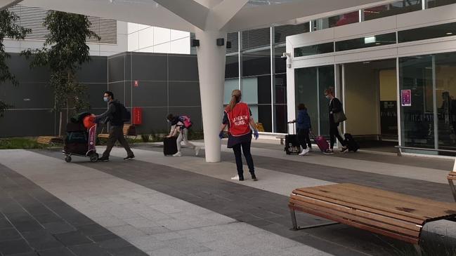 A commercial flight carrying 120 Australian citizens arrived in Adelaide from Kuala Lumpur on Saturday morning. They were bussed straight into quarantine at a city hotel. Picture: Morgan Sette