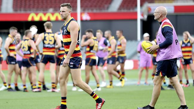 Smith was monitored closely by club medical staff at halftime and did not return to the game against Sydney until the final quarter. Picture: Sarah Reed.